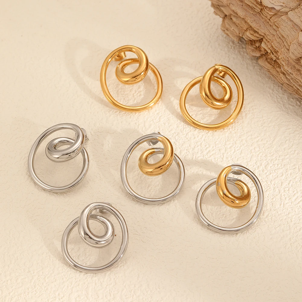 Edelstahl-Charm-Spiral-Creolen, glattes Metall, hochwertig, poliert, wasserdichter Schmuck – Detail 4