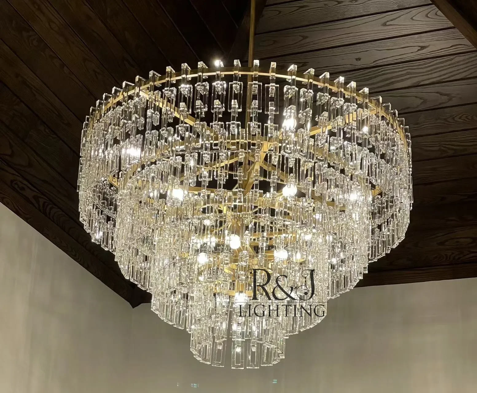 

Original brand newAmerican modern K9 crystal luxury brass copper bronze black large villa entrance foyer crystal chandelier