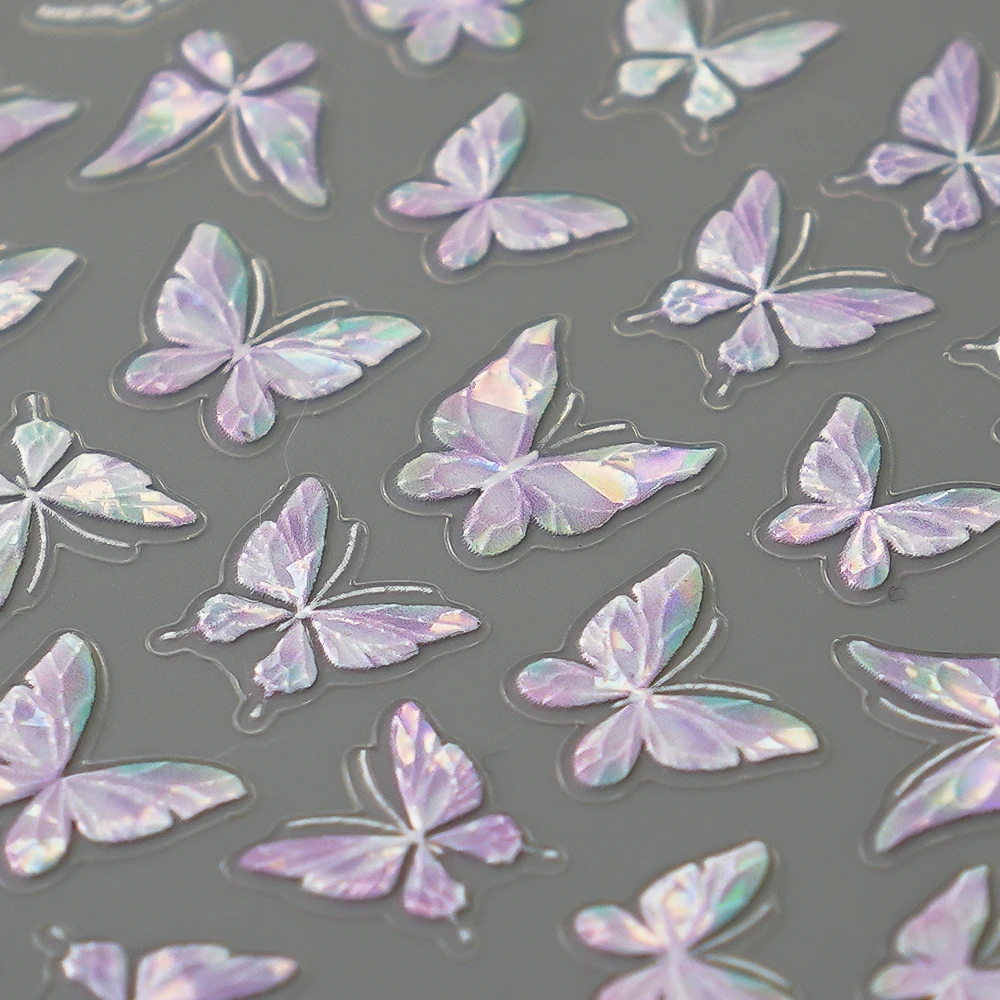 Calcomanías para uñas de mariposa con brillo de concha en relieve 5D, estilo Ins, calcomanías para uñas en relieve de ensueño para mujeres, decoración autoadhesiva para manicura DIY