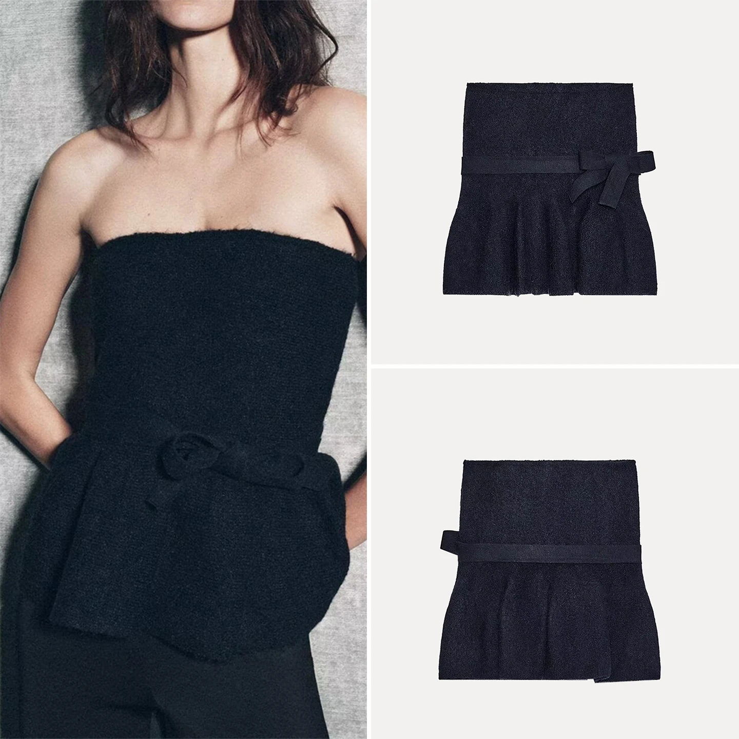 

Winter 2025 Women's Knitted ort Skirt Sle Bot Hem Knot Top Slim Fit Commute Pure Color Single Piece