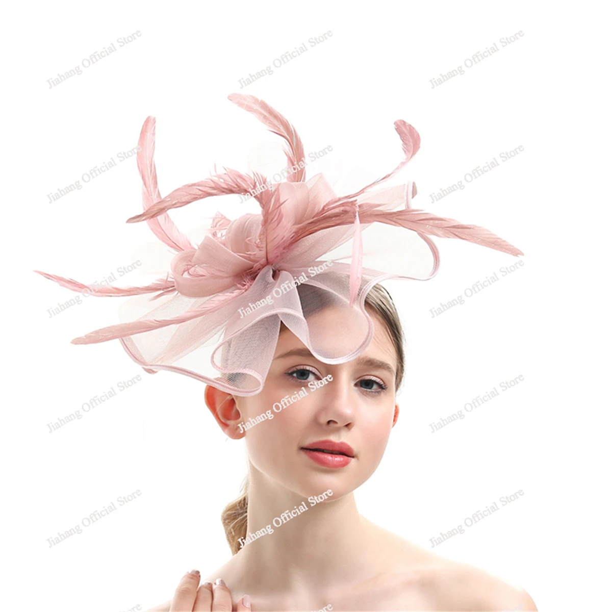 Large Chiffon Fascinators Hat with Feather, Cocktail Tea Party Horse Racing Derby Headwear for Women