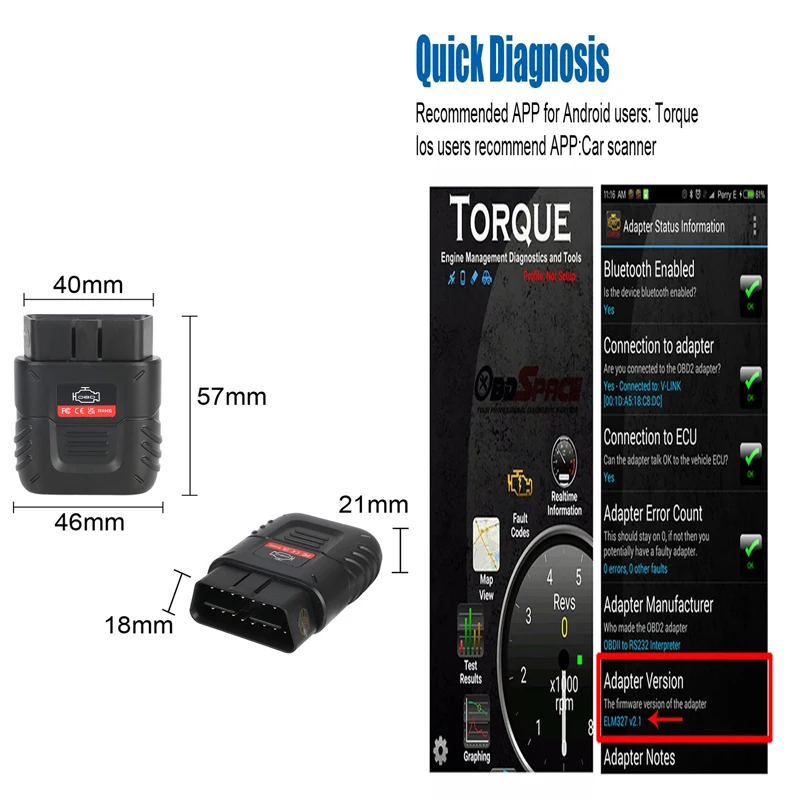 

OBDII Code Reader ELM 327 Scanner Car Diagnostic Tool Auto Scan Tool OBD2 Scanner For IOS Android PC Bluetooth-Compatible 4.0