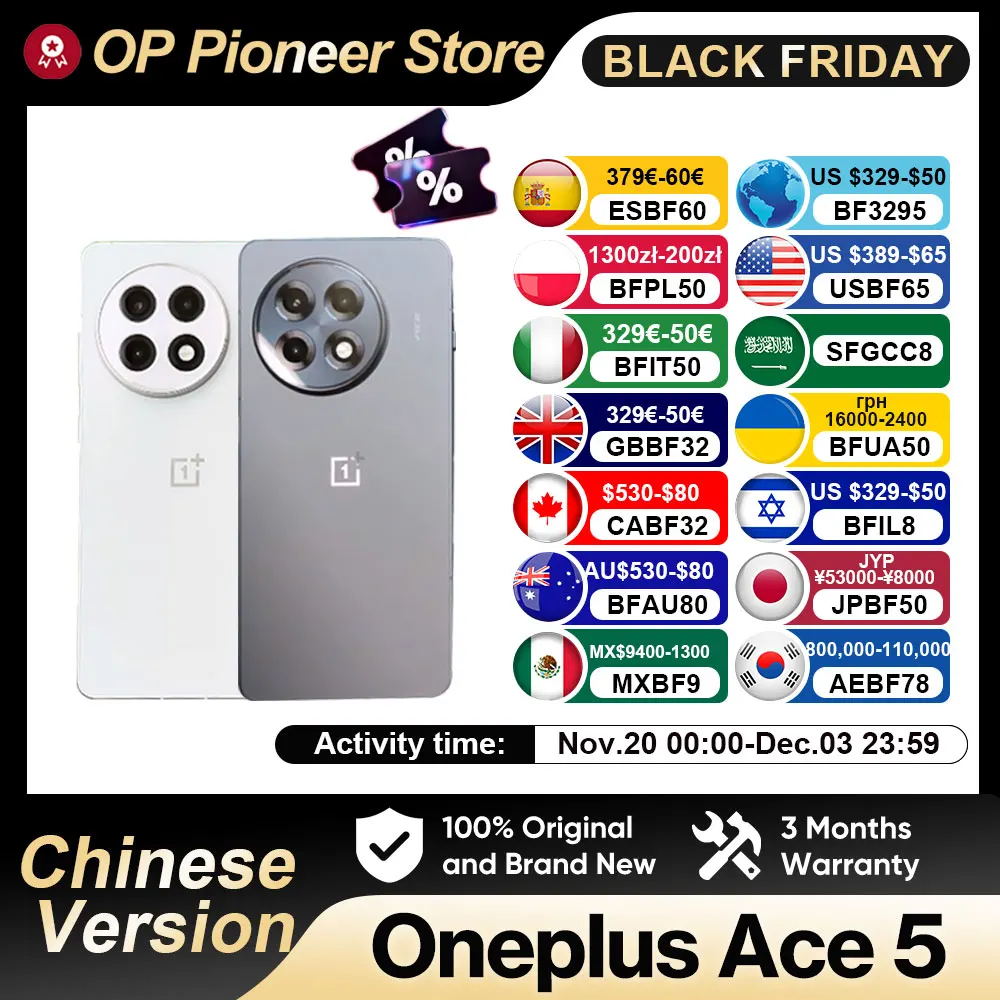 هاتف ذكي Oneplus Ace 5 5G جديد Snapdragon 8 Gen 3 6.78 "AMOLED 120hz عرض 6415mAh 80W شاحن 50.0MP كاميرا أندرويد 15.0 OTA