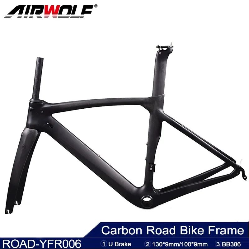 

Airwolf T1100 Carbon MTB Frame BB386 Road Bike Frame 130*9mm Quick Release U Brake Bicycle Frame Max Tire Size 700*23c