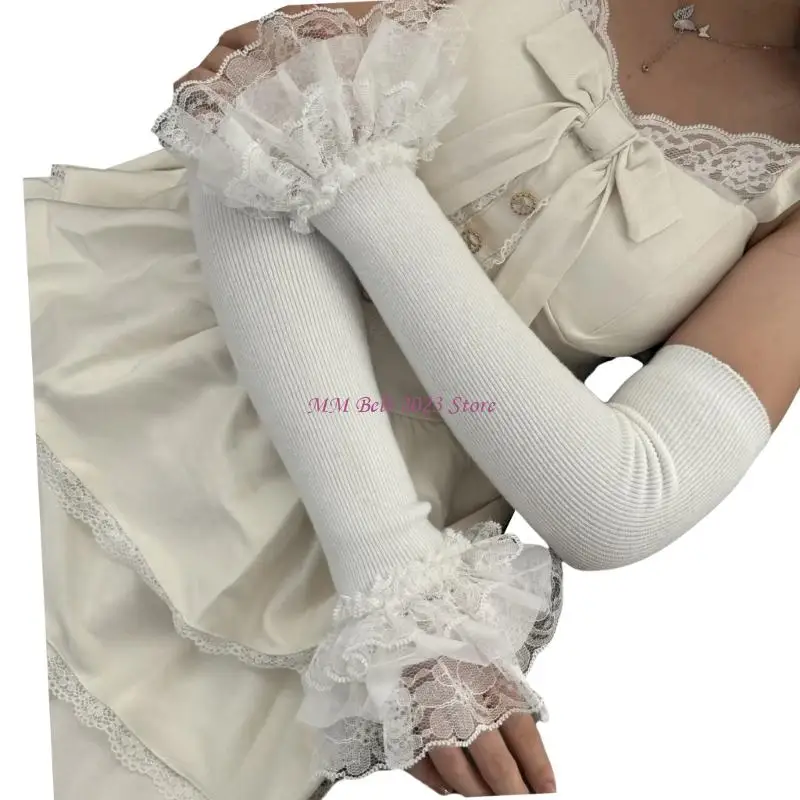 49ME Breathable Cottonss Gloves with Lace Detailing All Purpose Cold Protections Adjustable Wrist for Daily Wear