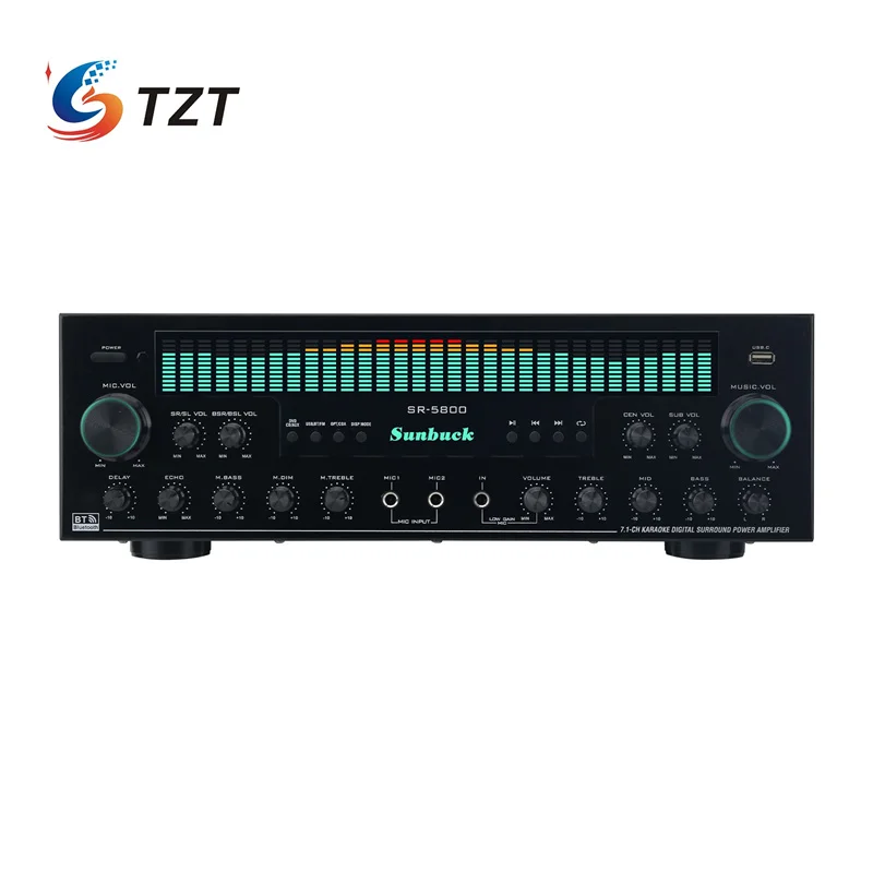 TZT SR-5800 1200W 220V 7.1 Channel Amplifier Bluetooth Amplifier Karaoke Digital Surround Power Amp