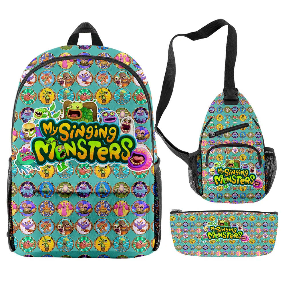 Trendy Fashion my singing monsters 3D Print 3pcs/Set pupil School Bags Trendy Travel Laptop Backpack Chest Bag Pencil Case