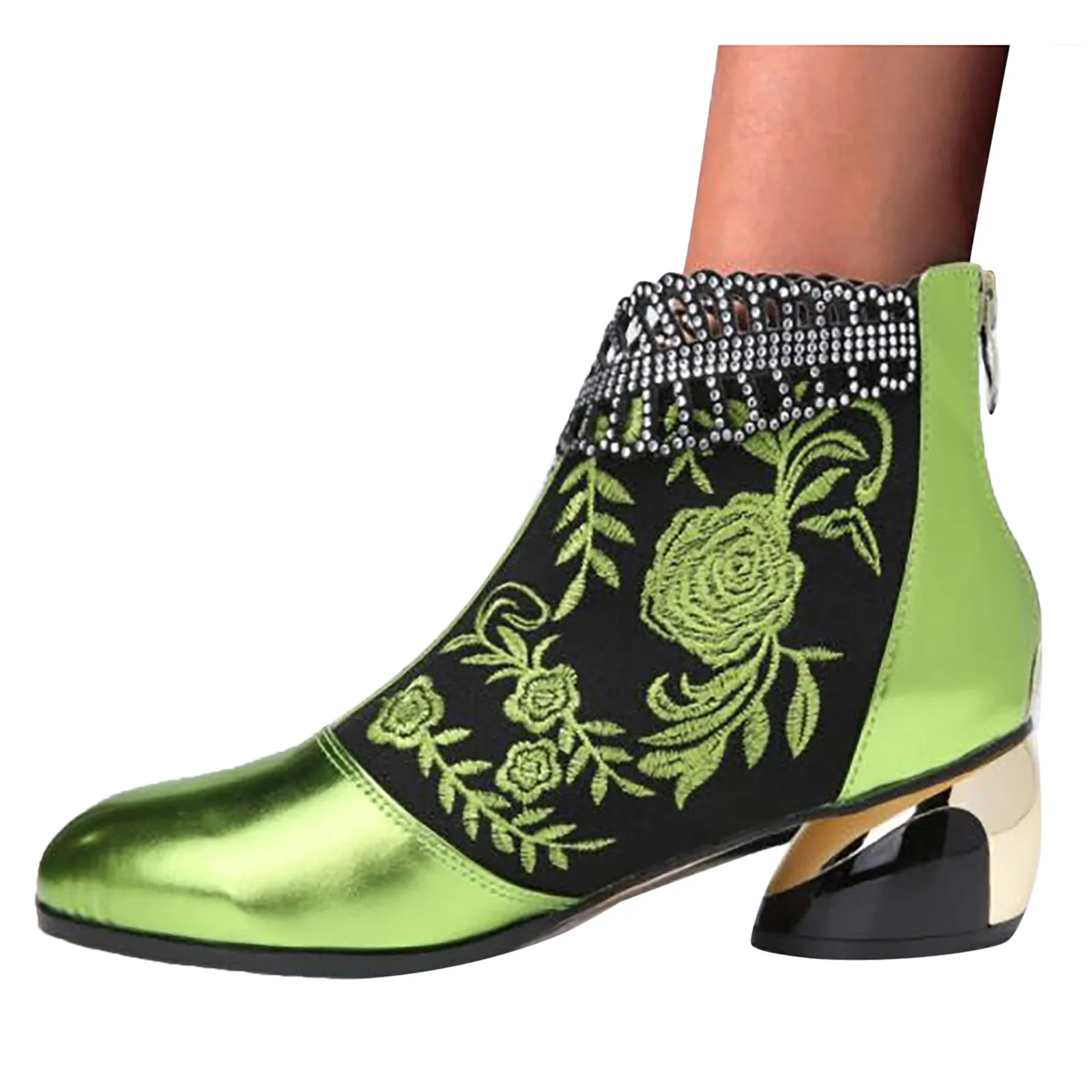 New Ankle Boots Women\'s Shoes Leather Boots Embroidery Ethnic Bohemia Zipper Spring Autumn Luxury Ladies Botas De Mujer 2023