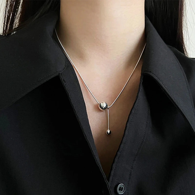 PANJBJ 925 Sterling Silver Line Necklace for Women Girl Fashion Concise  Individuality Jewelry Birthday Gift Dropshipping
