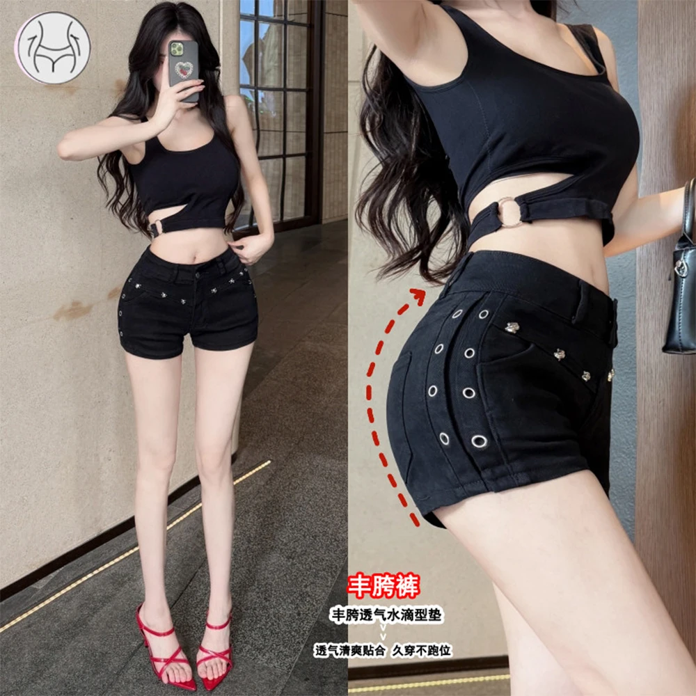 Women Black Gothic Y2k Gyaru Emo Denim Shorts Nightclub Micro Hot Booty Cowboy Pants Dj Club Party Mini Beach Jeans Shorts 2026