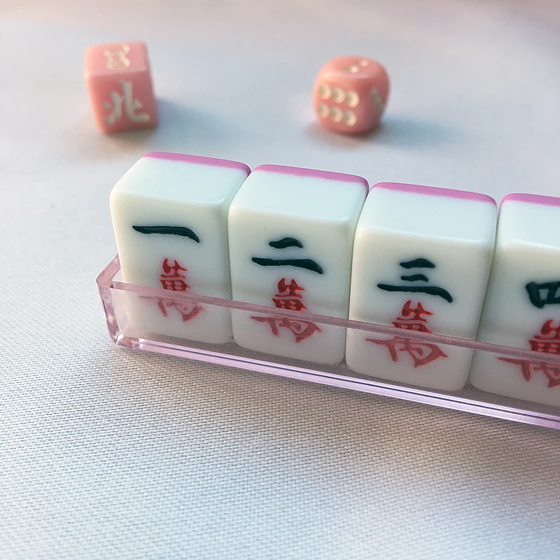 Mini 20# Pink Cute Small Travel Dormitory Portable Sparrow Solid hand rub household pocket carved mahjong 144pcs table game MJ59