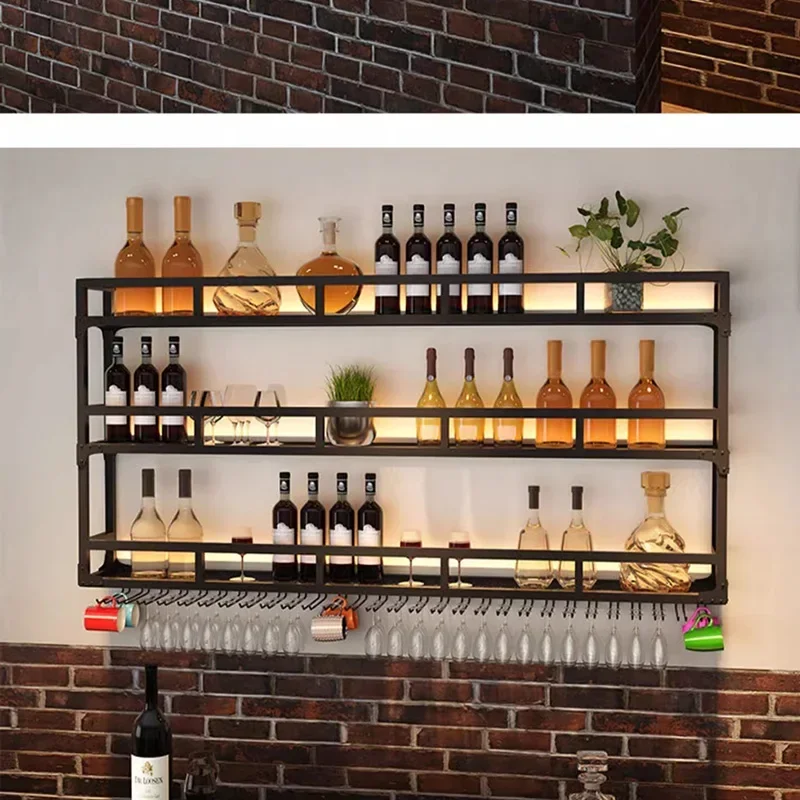 

Black Metal Wine Holder Kitchen Hanging Wall Mount Wine Rack Storage Mini Bar Suporte Para Vinho De Parede Home Decoration