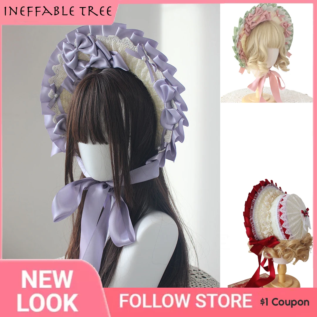 

INS Parent-child Hand-made Maiden Elegance Vintage Lolita Lace Bonnet Straw Hats For Kids Girl Victorian Party Skirt Accessories