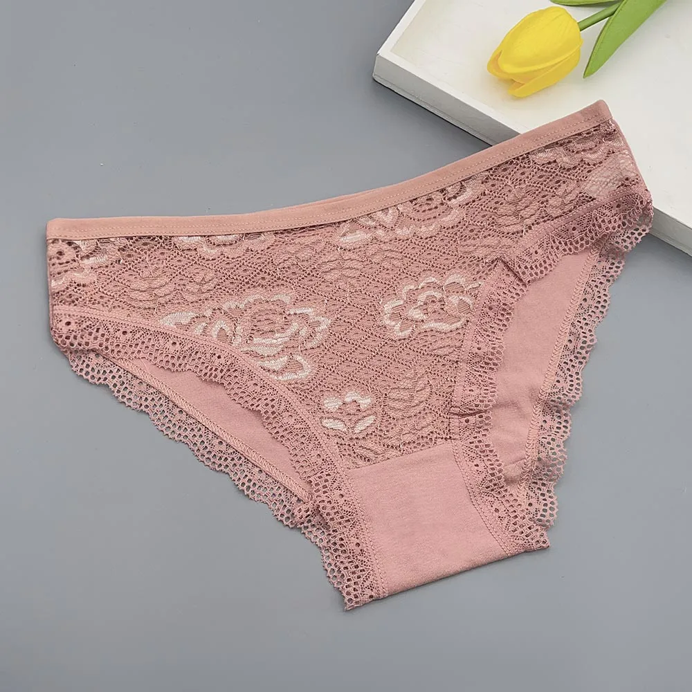 Moonflame 5 pezzi slip da donna in cotone trasparente con pizzo tinta unita a vita bassa