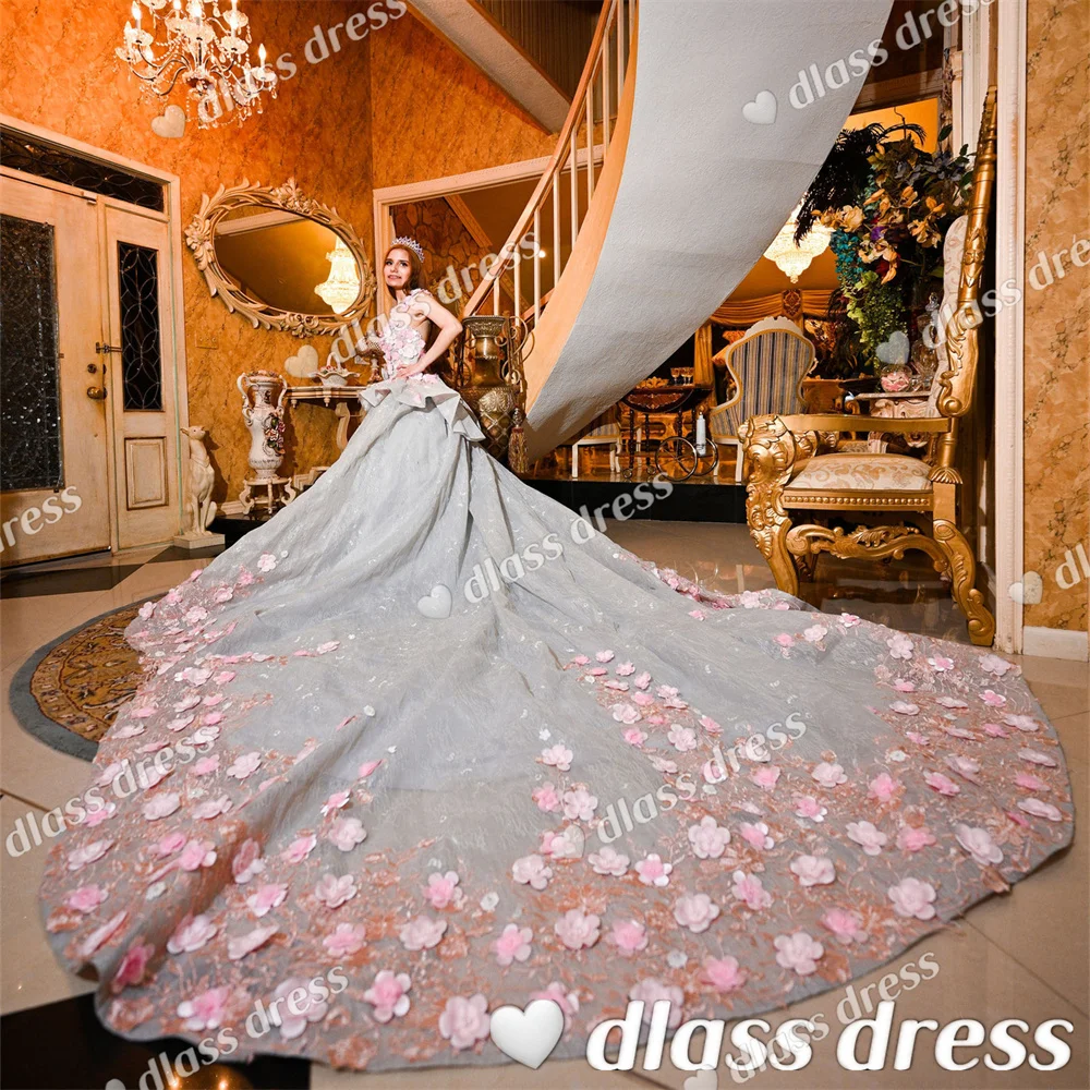 Gaun Pesta Lengan Pendek Manis Organza Maktumang Gaun Pengantin Gaun Pesta Lengan Pendek Renda Pink Applique Bunga-bunga Mewah Vestidos Pengantin