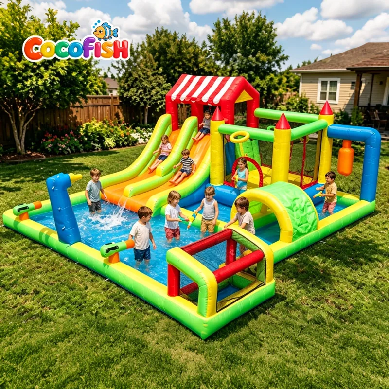 Cocofish Durable Oxford Cloth Bounce House with Obstacle Zone & Splash Pool for Kids Backyard Summer Water Adventure Play Center