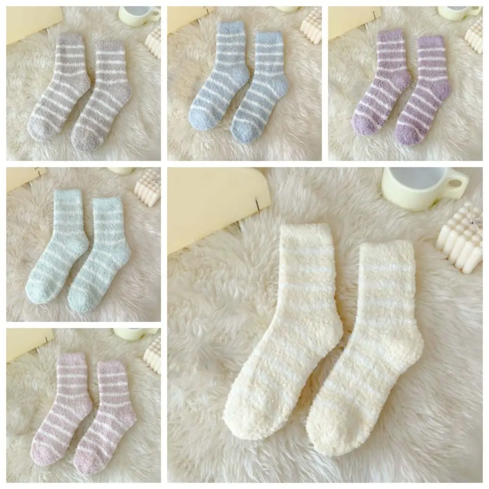 6Pairs الدافئة شريط المرجان جوارب صوف أفخم المرقعة رشاقته المخملية الجوارب الدافئة الجوارب النوم الجوارب النساء #3
