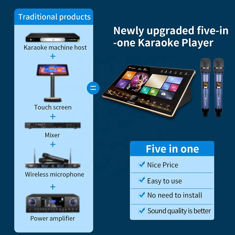 Portable Karaoke Machine InAndOn Karaoke System Professional Home KTV Karaoke Player Set with Wireless Microphone and Speaker