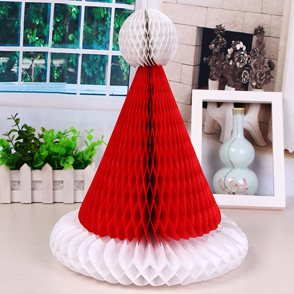 

8Pcs Xmas Honeycomb Pendants Christmas Tree Hat Paper Hanging Decorations Honeycomb Hanging Decors Christmas Pendant