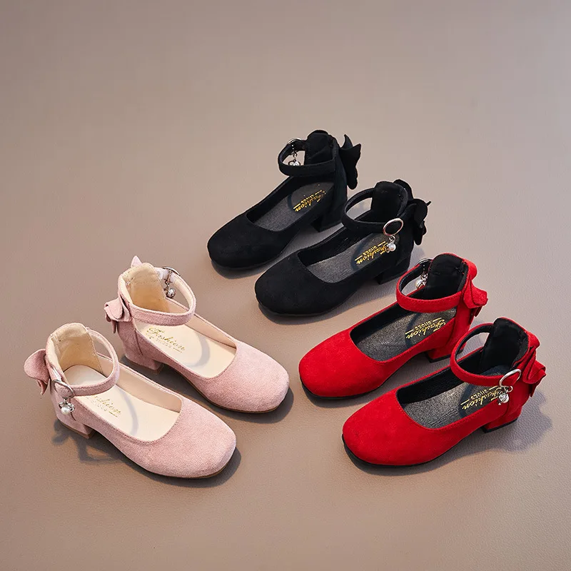 

Children Soft Soled Dance Shoes Girls Low Heels Leather Shoes Antiskid Single Shoes Girls Princess Leather Shoes Elegant Lace
