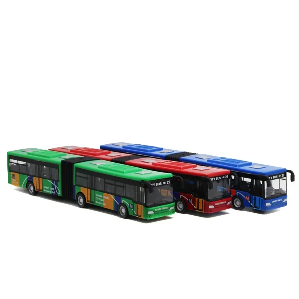 1/64 Simulatie Mini Dubbele Sectie Stadsbus Pull-back Auto Legering Inertie Model Kinderen Speelgoed Tour Bus Voertuig Jongens kerstcadeau
