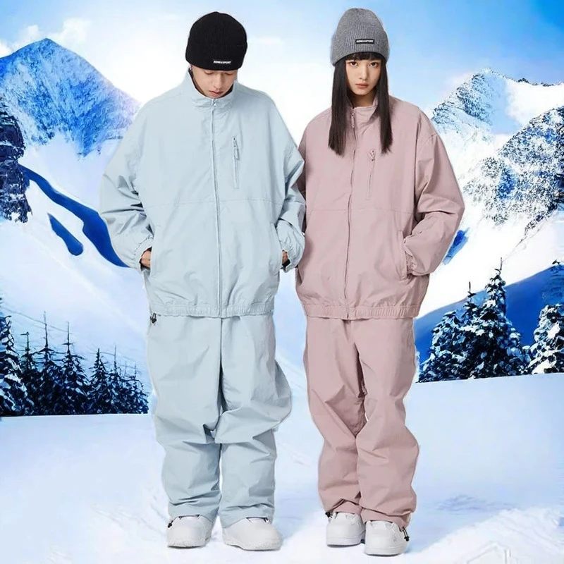 New 2025 Winter Couple Ski Suit Set Warm Woman Tracksuit Waterproof Windproof Snow Sports Clothes Man Loose Skiing Jacket Pants