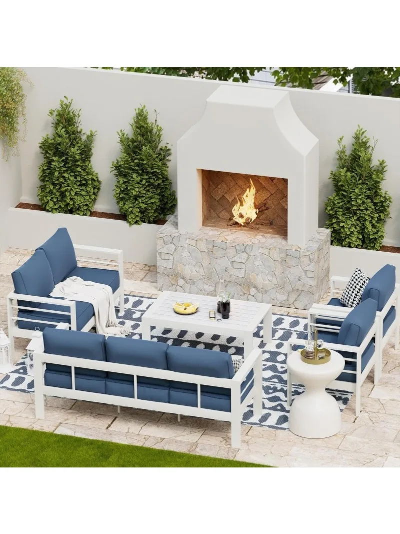 Patio Furniture Set, Modern Metal Outdoor Patio Conversation Sets, Patio Sectional Sofa Set w/ 5 Inch Cushion for Deck