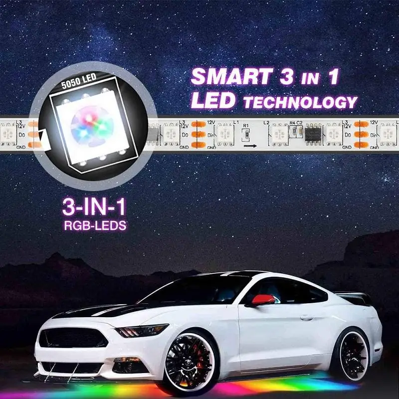 

Dream Color Car Body Bottom Chasing Flow RGB Light Emitting Diode Strip Glow Neon Kit