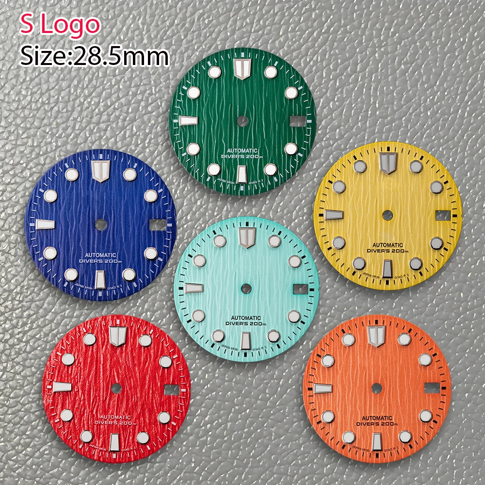 New 28.5mm S Logo Vertical Stripe Dial Green Noctilucent Fit NH35/NH36 Movement Hot Sales Watch Modification Accessories