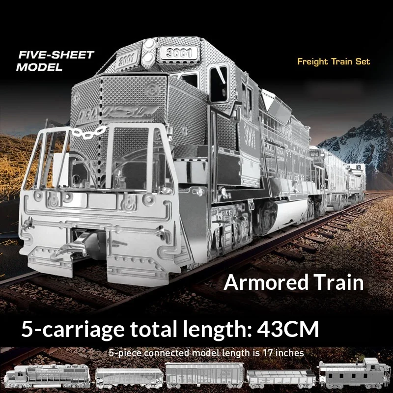 Piececool 3D Metal Puzzle American Train Set Stainless Steel DIY Assembly Model Creative Desktop Decoration For Hobby Lovers