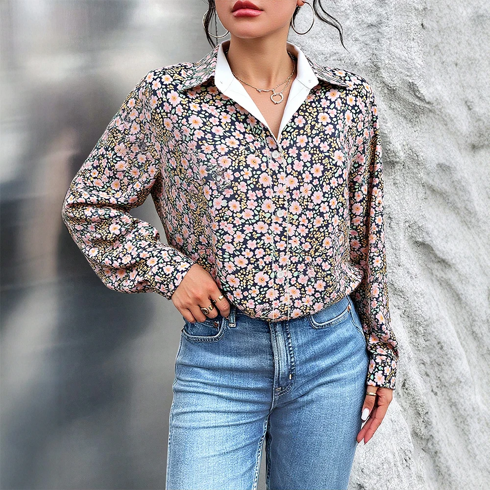 

Mia Muse Women's Shirts Autumn 2025 Classic Floral Full Print Single Breasted Button Cuff Sleeve Lapel Fashion Shirts