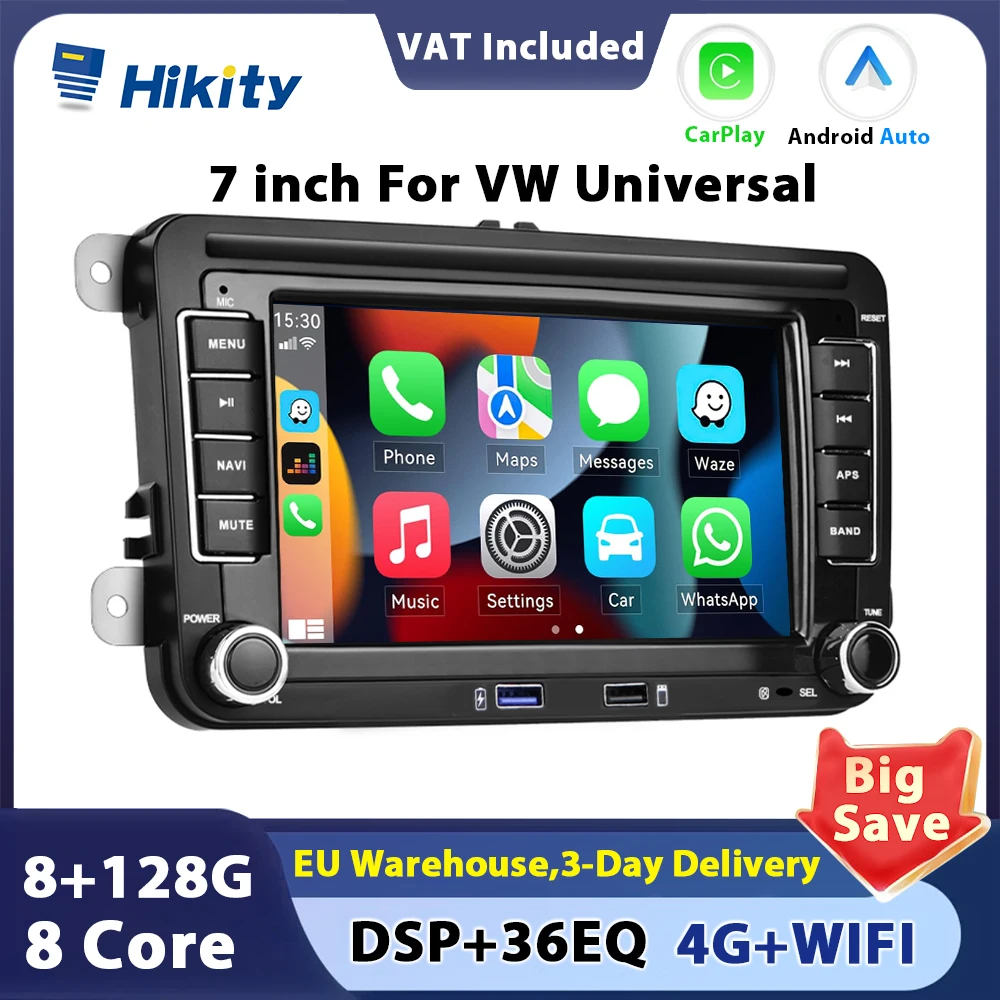 Hikity 7 INCH carplay Android 2Din Car Radio Player For Octavia Passat VW Jatta Skoda Superb Golf GPS Navigation WiFi DSP EQ