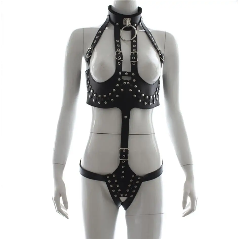 Restraint Leather Harness Fetish BDSM Bondage Slave Collars Female Chastity Belt Adult Sex Toys For Couples/Women S2643