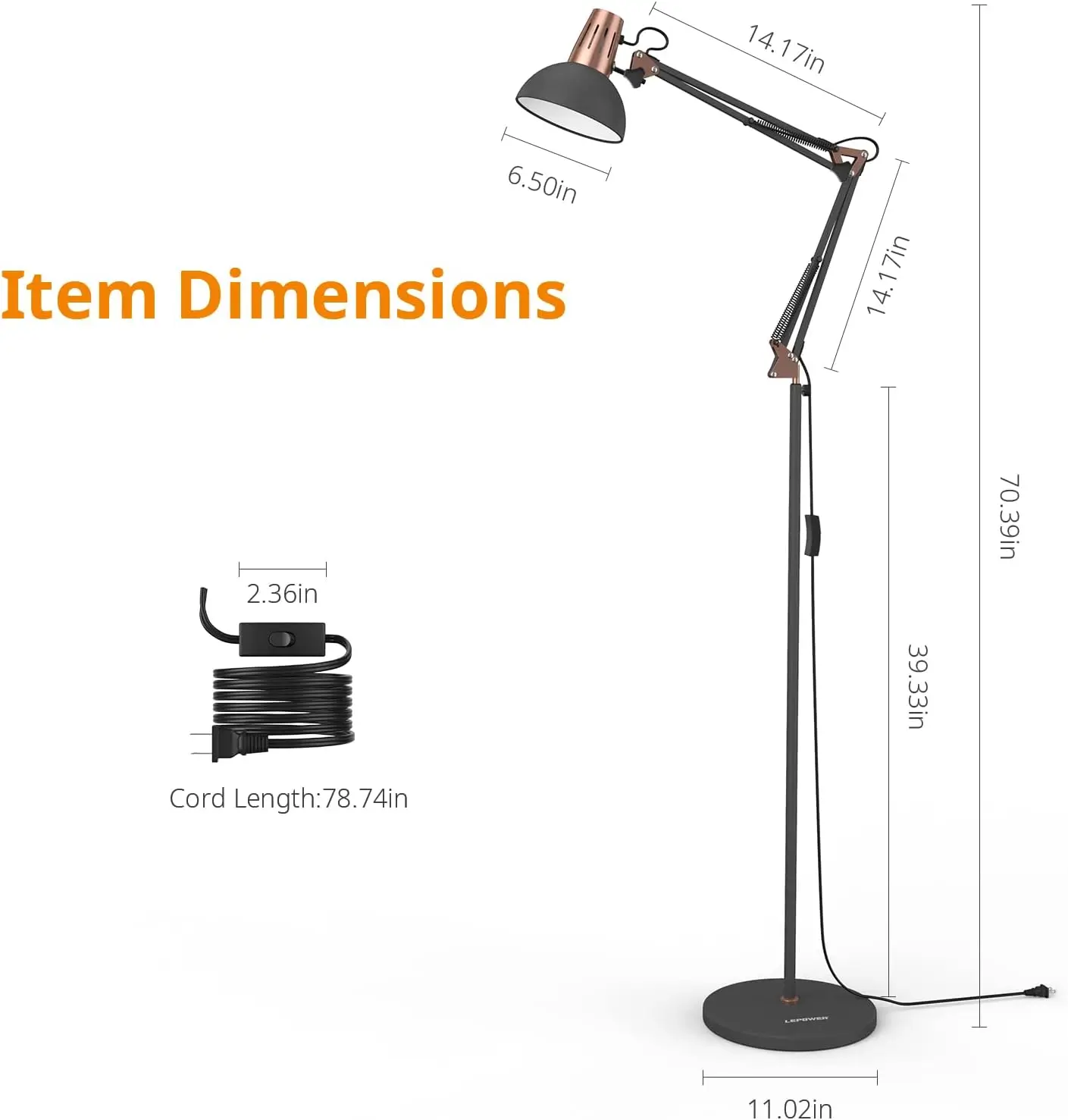 Lepower Stehlampe aus Metall, verstellbare Architekten-Schaukelarm-Stehlampe mit robustem Sockel, augenschonende Les-/Zeichenlampe