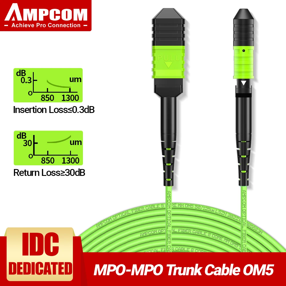 AMPCOM-Cable de fibra óptica MPO a MPO, accesorio multimodo OM5, LSZH OFNR