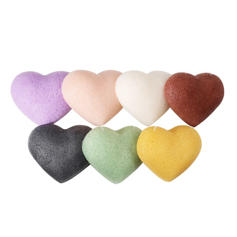 Color Heart-shaped Natural Soft Konjac Facial Puff Face Cleanse Washing Sponge Exfoliator Cleansing Sponge Puff Skin Care Tool