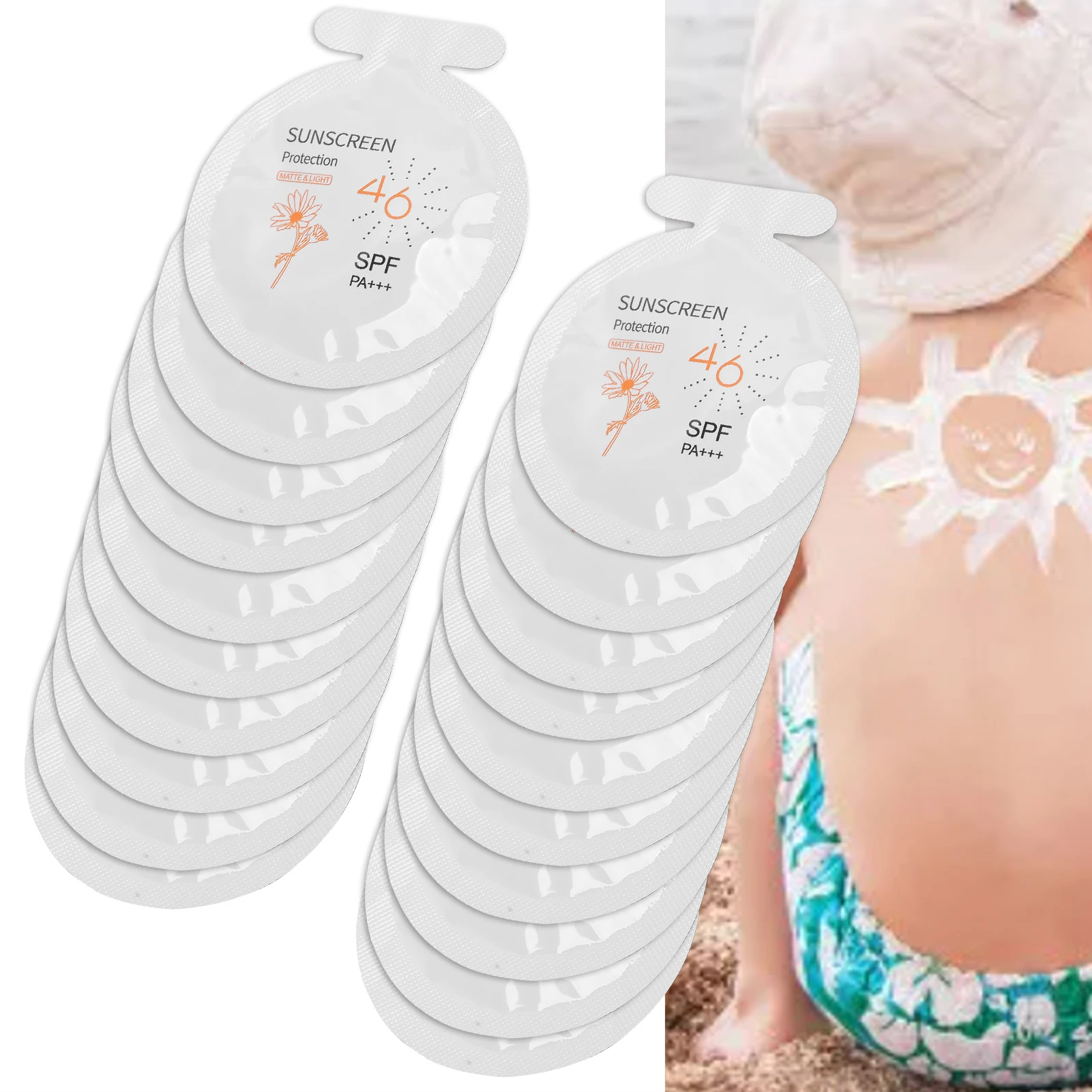 3ml 20bags Sun Cream Sunscreen Cream Sunscreen Travel Moisturizing Sunscreen Waterproof Sweatproof Refreshing Sunblock SPF46+