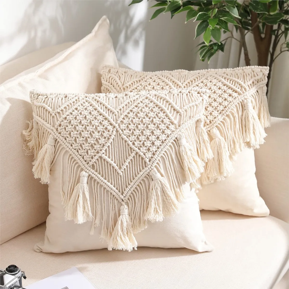 

Pillow Covers Macrame Cushion Case Woven Boho Cushion Cover for Bed Sofa Couch Car Home Decor Square Pillow Cases with Tassels