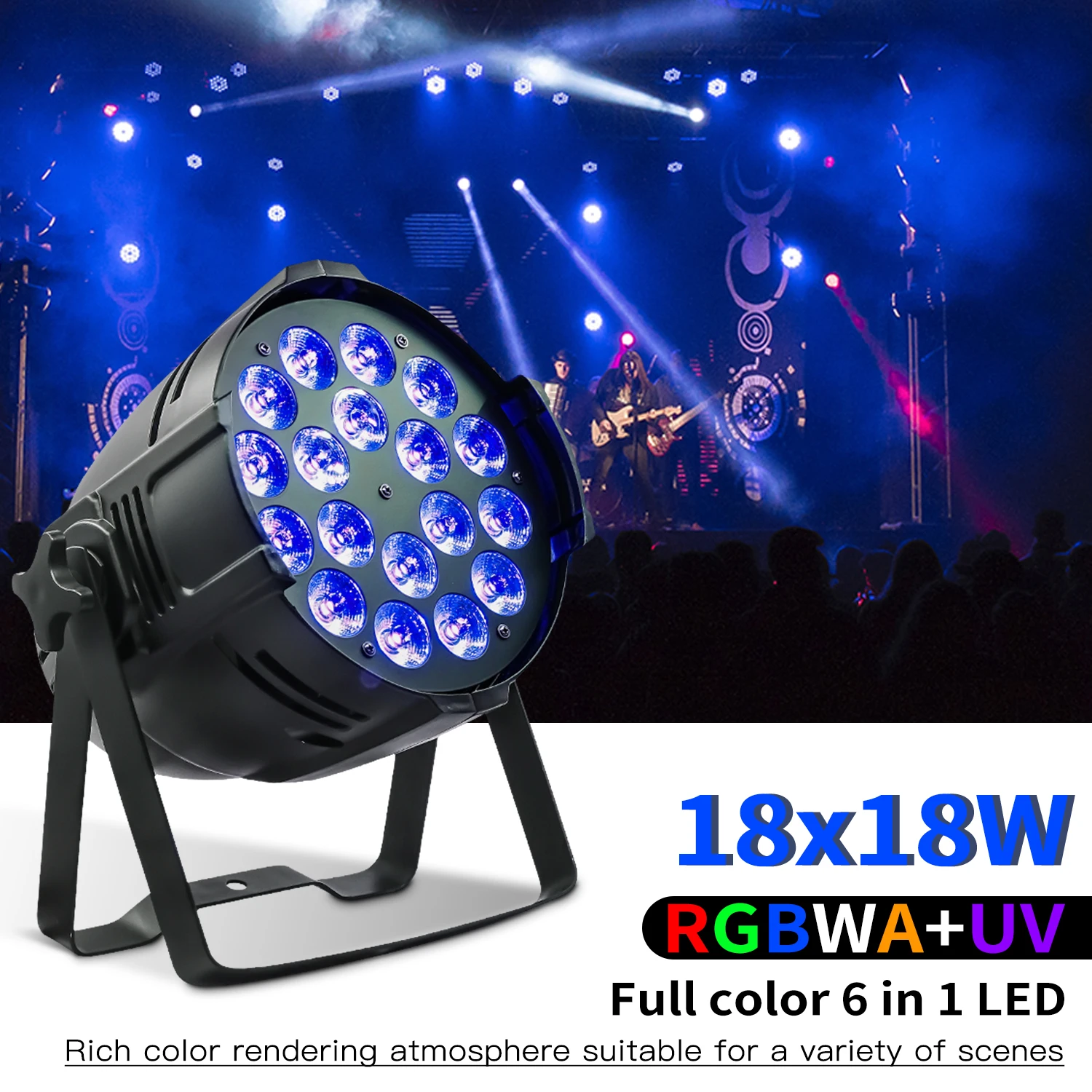 Aluminum Stage Light 18x18W RGBWA+UV 6 in 1 LED Par Light DMX Control for Wedding Chapel Club DJ Disco Equipment Stage Lighting