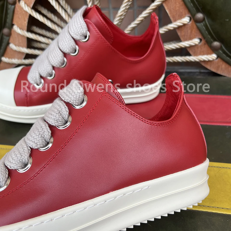 

Brand Casual Shoes Men Dark Red Leather Low Top Quality Jumbo Lace Up Thick Sole Ro Luxury Designer Trainers Women Flat Sneakers