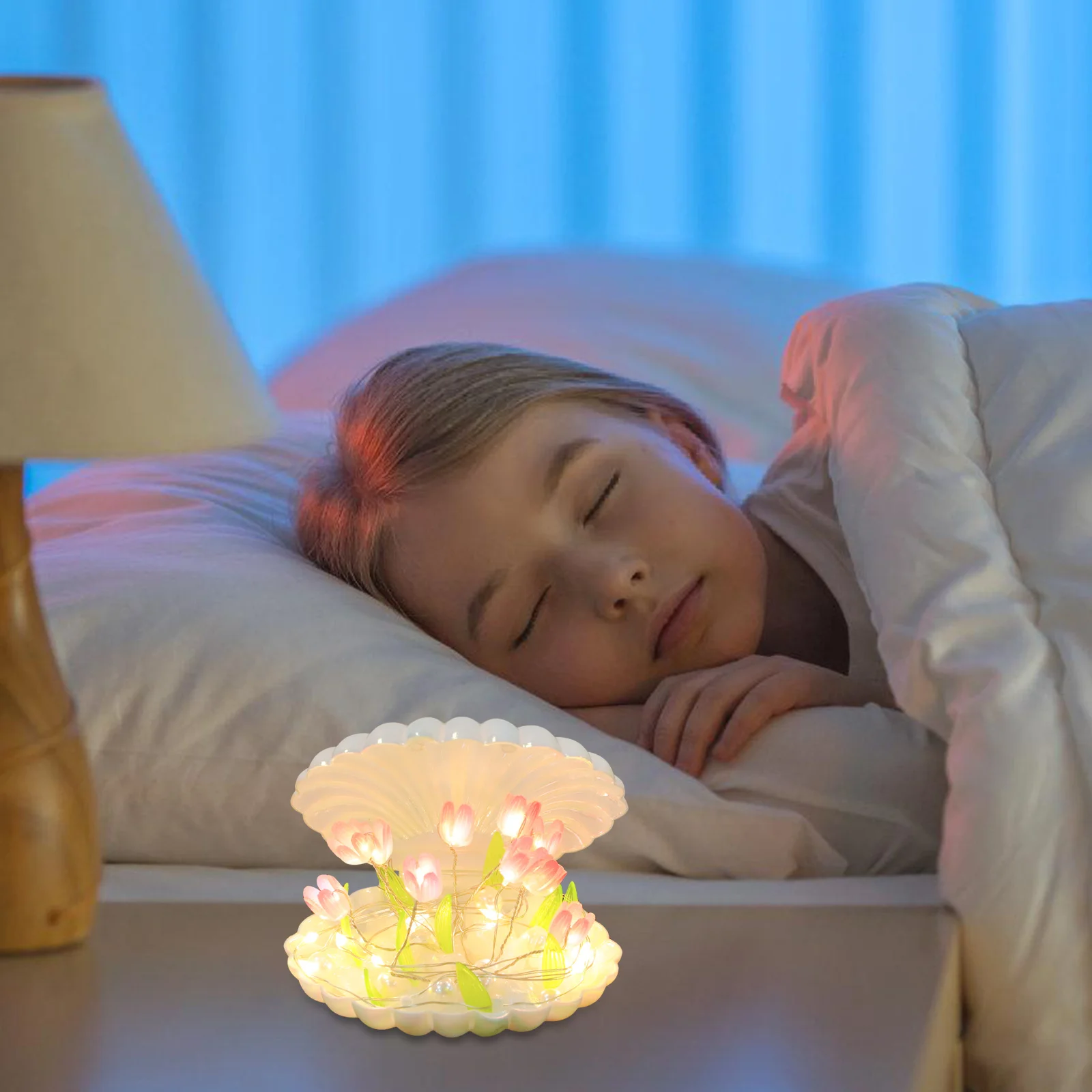 1 مجموعة اليدوية DIY توليب قذيفة ضوء الليل ديكور مصباح غرفة النوم السرير الجدول ضوء رومانسية الدافئة توهج DIY توليب ليلة مصباح