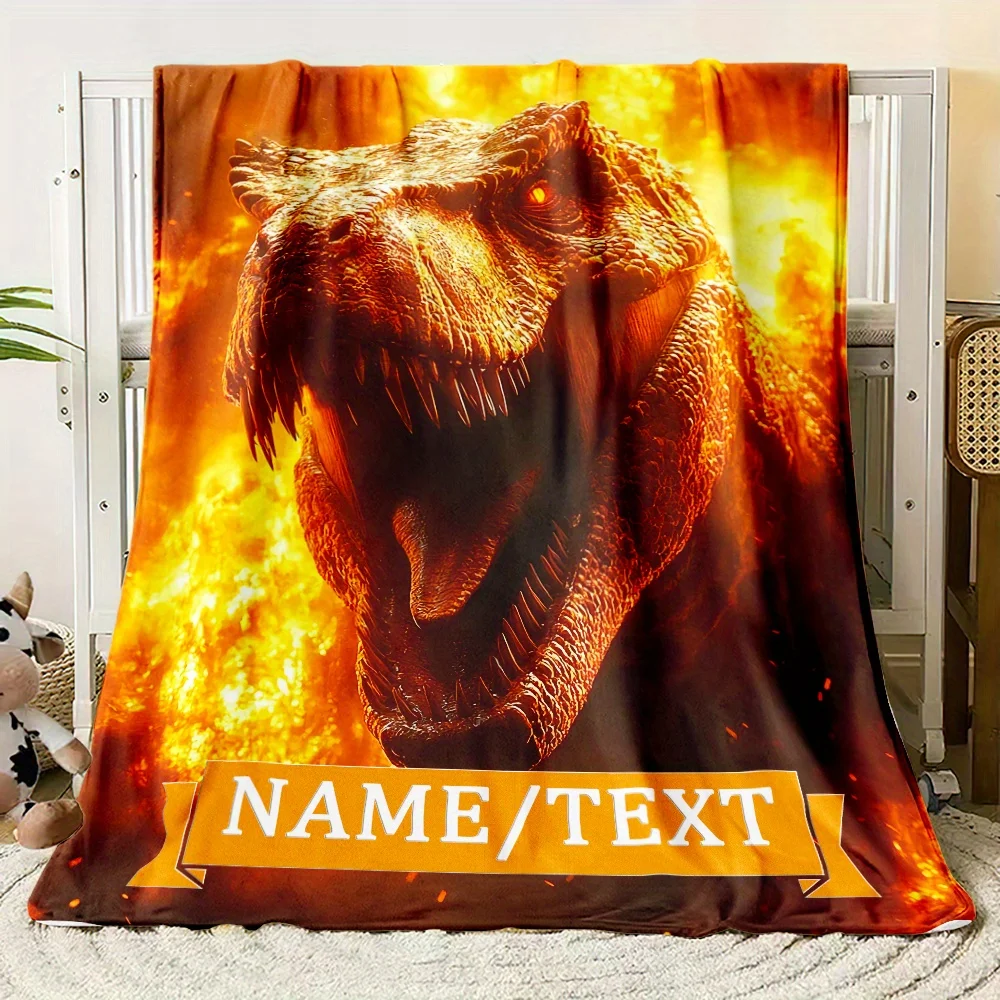 Customizable 1pc Fire Dinosaur Throw Blanket - Soft, Lightweight, Warm Flannel Fabric, No Feathers, Use Without Electricity