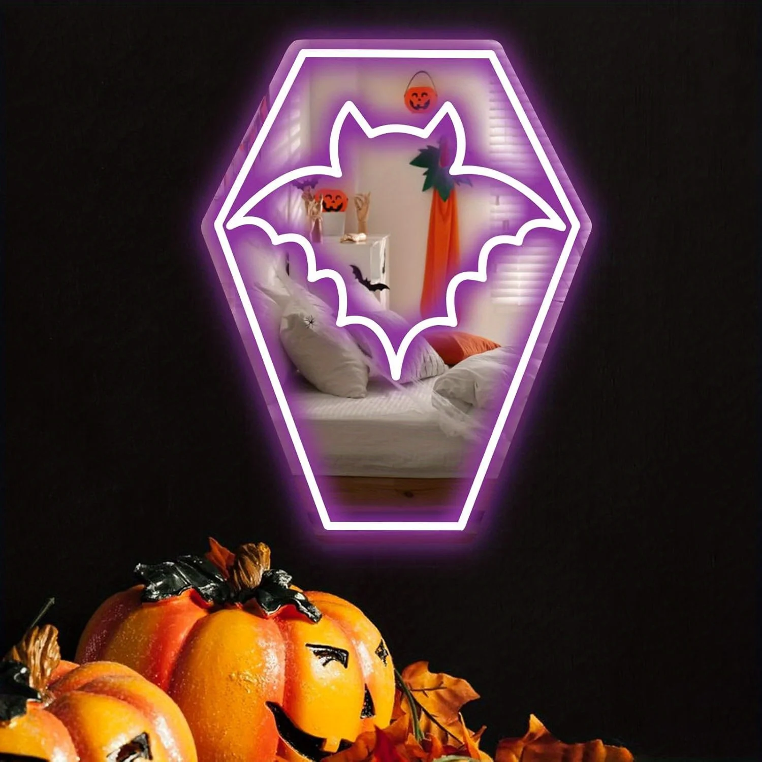 Coffin Bat LED Neon Light - USB Powered, With Dimmer, Adjustable Brightness, Perfect for Halloween Decor, Themed Parties