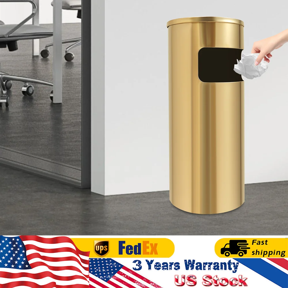 

3.3Gal Small Gold Trash Can with Swing lid Brass Bathroom Trash Can Bedroom Garbage Bin Stainless Steel Waste Bin with Inner Bin