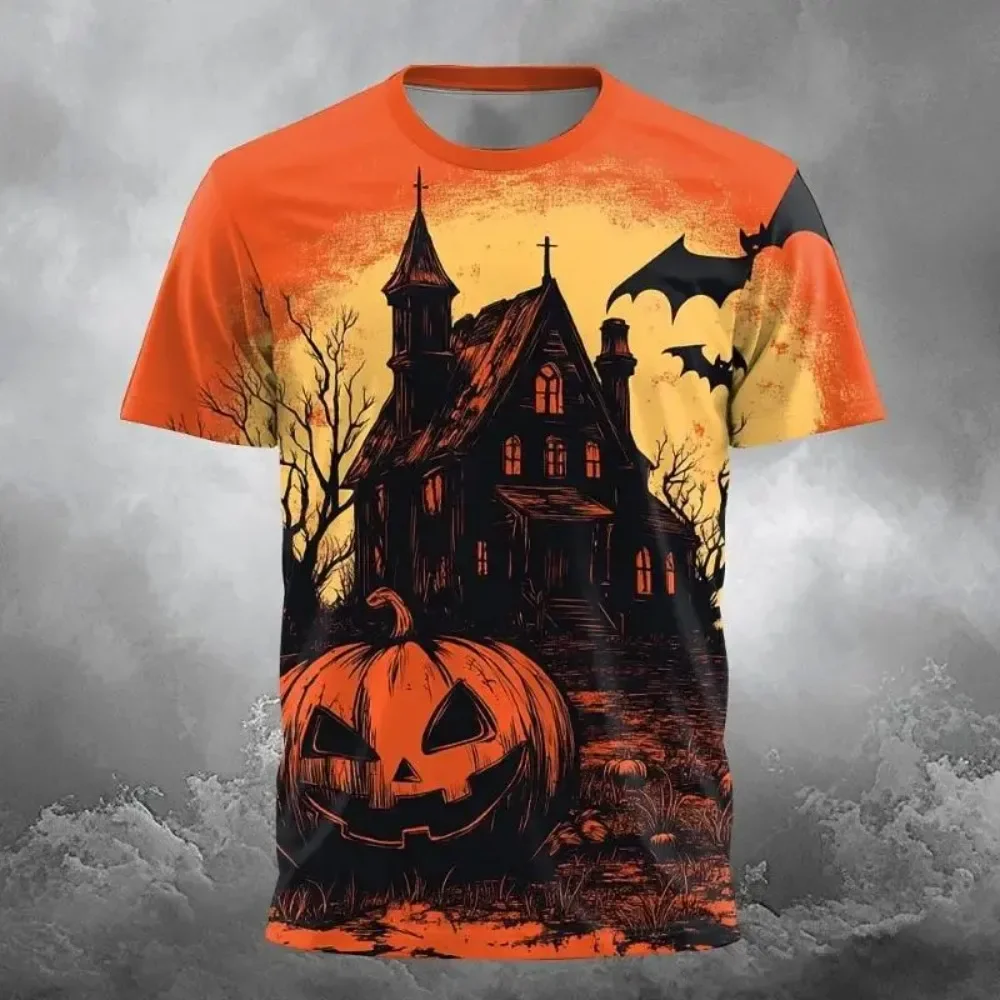 3D Printed Fun Pumpkin Bat Men's Crewneck Large Size Breathable T-Shirt - Fashion Cool Street Halloween Party Casual Family Wear