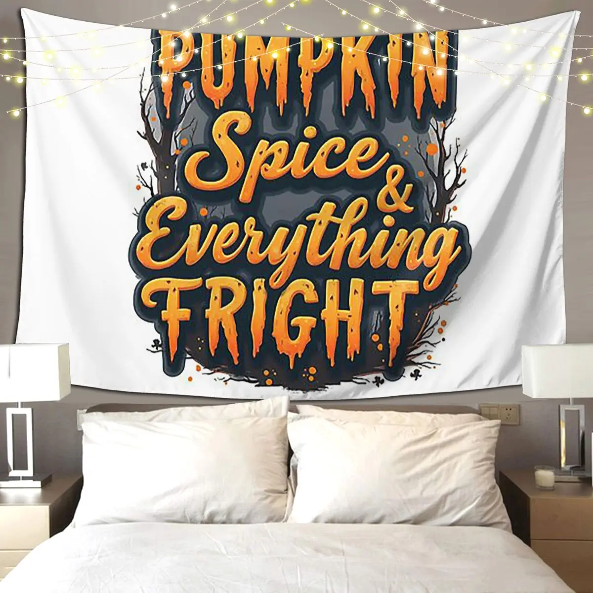 Halloween Quote Pumpkin Spice And Everything Fright Tapestry Funny Wall Hanging Aesthetic Home Decor Tapestries for Living Room