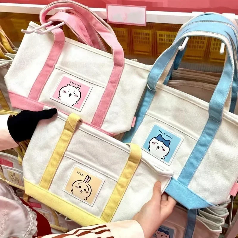 Anime Canvas Bags Tote Bag Chiikawa Hachiware Usagi Handbag Cartoon Down Fabric Shoulder Stationery Bag Large Capacity Handbag