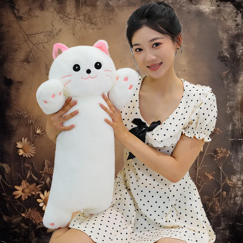 Cute Cartoon Waving Hand Cat Long Plush Toys Soft Stuffed Animal Round Eye Lovely Kitten Kids Gifts Sofa Cushion Home Decor