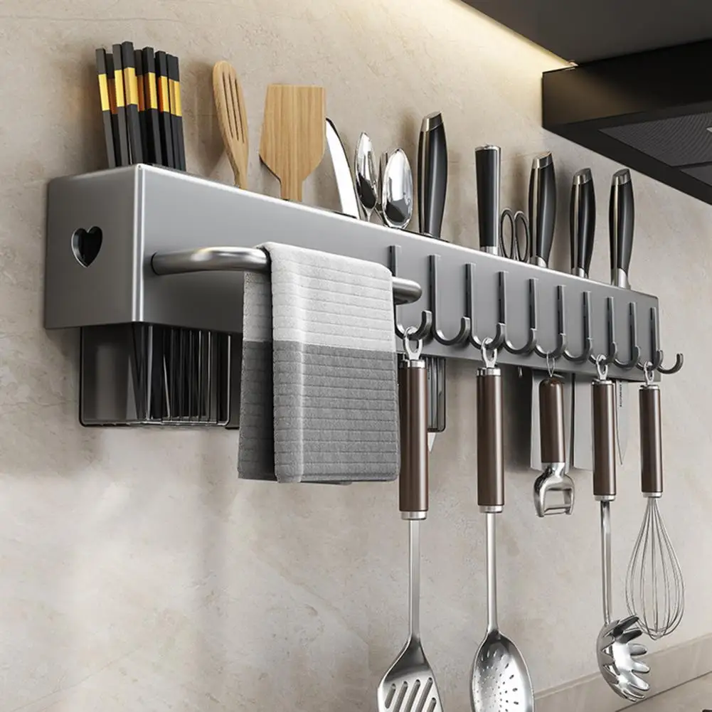 Wall-mounted Cutter Holder Carbon Steel Wall-mounted Cutter Storage Rack with Spoon Fork Holder Utensil for Kitchen for Hanging