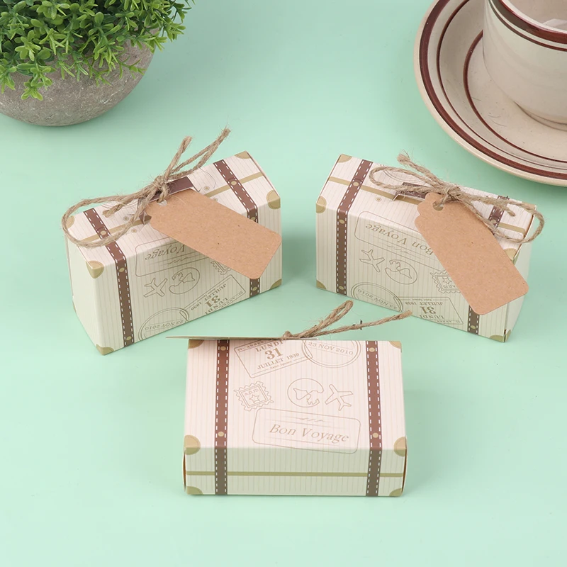 Mini maleta Vintage de 50 piezas, cajas de dulces para viaje, temática de boda, fiesta nupcial, decoración de cumpleaños